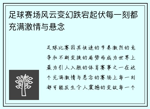 足球赛场风云变幻跌宕起伏每一刻都充满激情与悬念